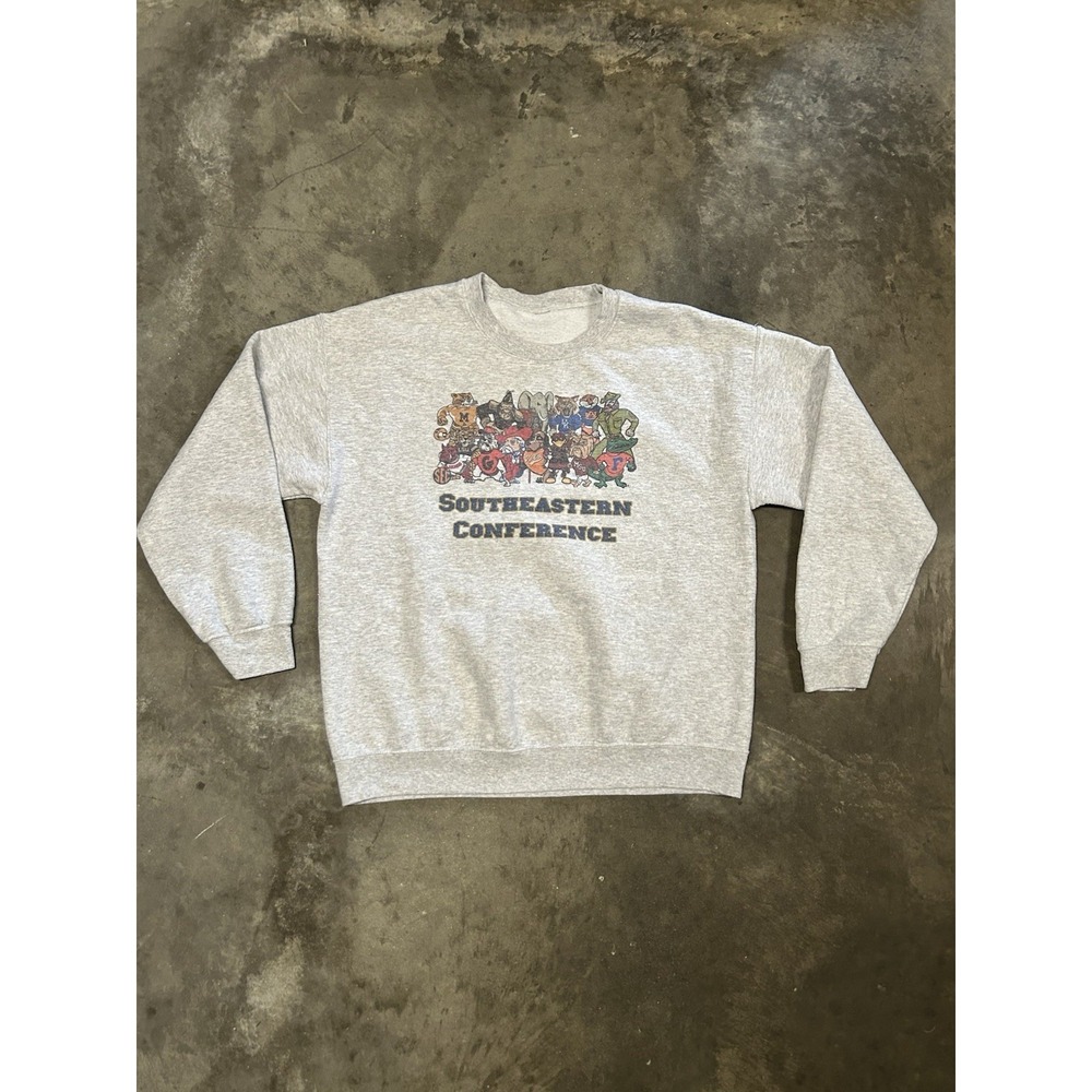 Vintage South Eastern Conference Sweatshirt NCAA College Size Large Grey Mascots